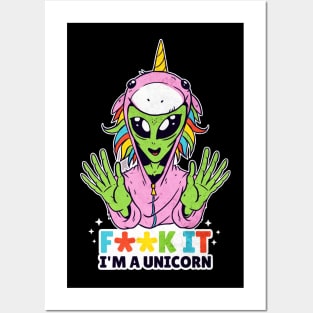 Alien Trying To Be A Unicorn Funny Cute Artwork Posters and Art